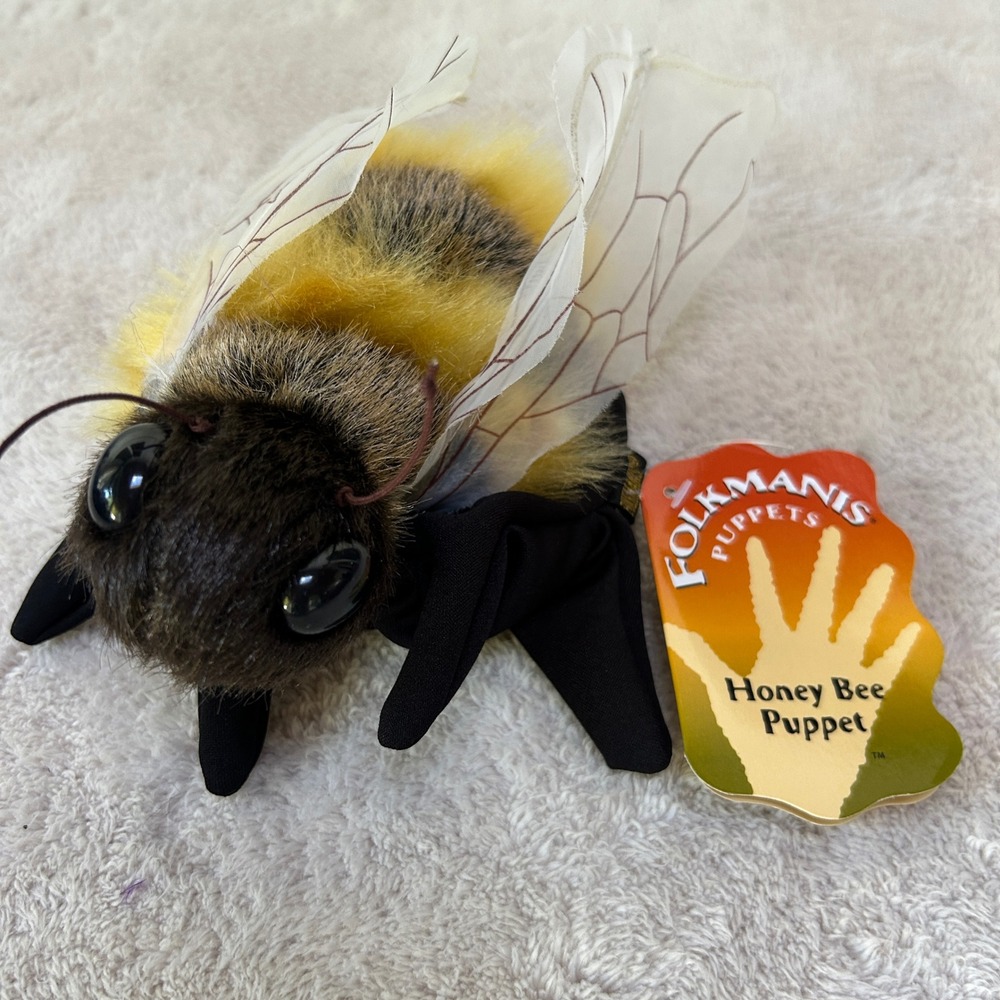 Folkmanis Honey Bee Puppet Yellow Black Plush Hand Puppet 3028 NWT